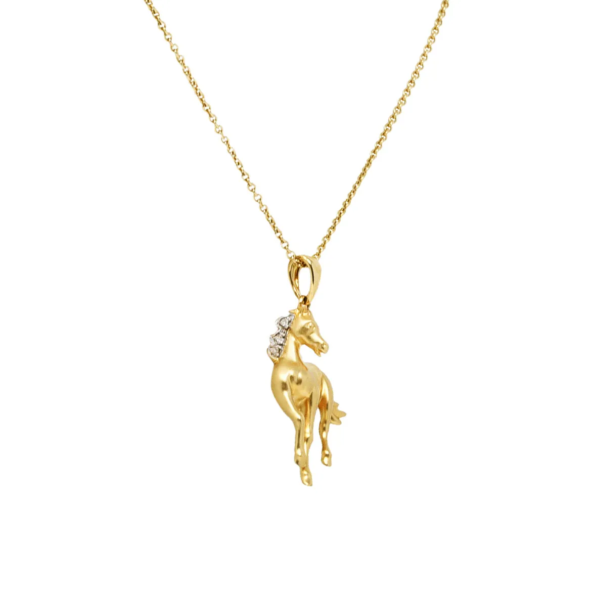 Contemporary Diamond 14 Karat Two-Tone Gold Equestrian Horse Pendant Necklace