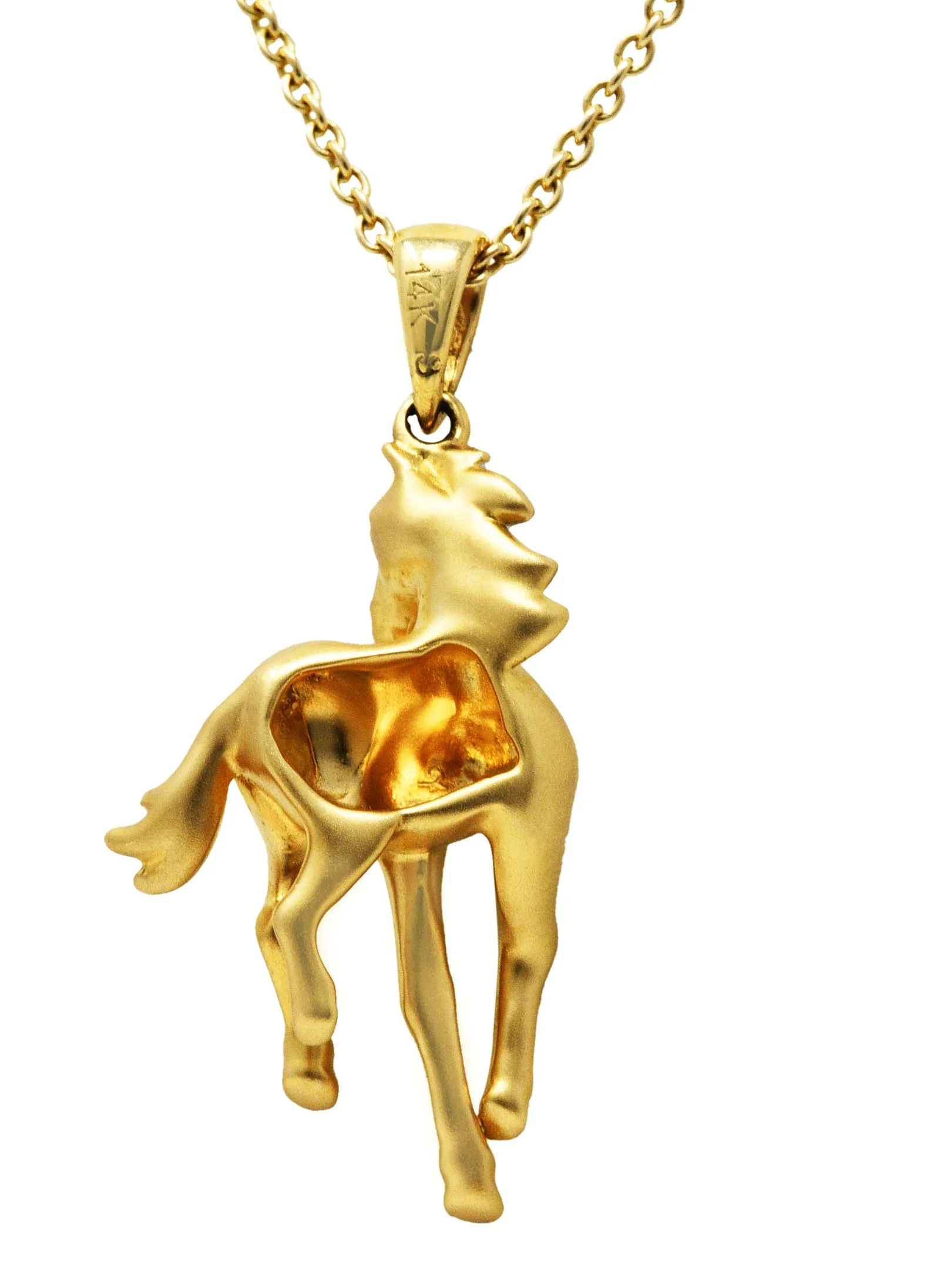 Contemporary Diamond 14 Karat Two-Tone Gold Equestrian Horse Pendant Necklace