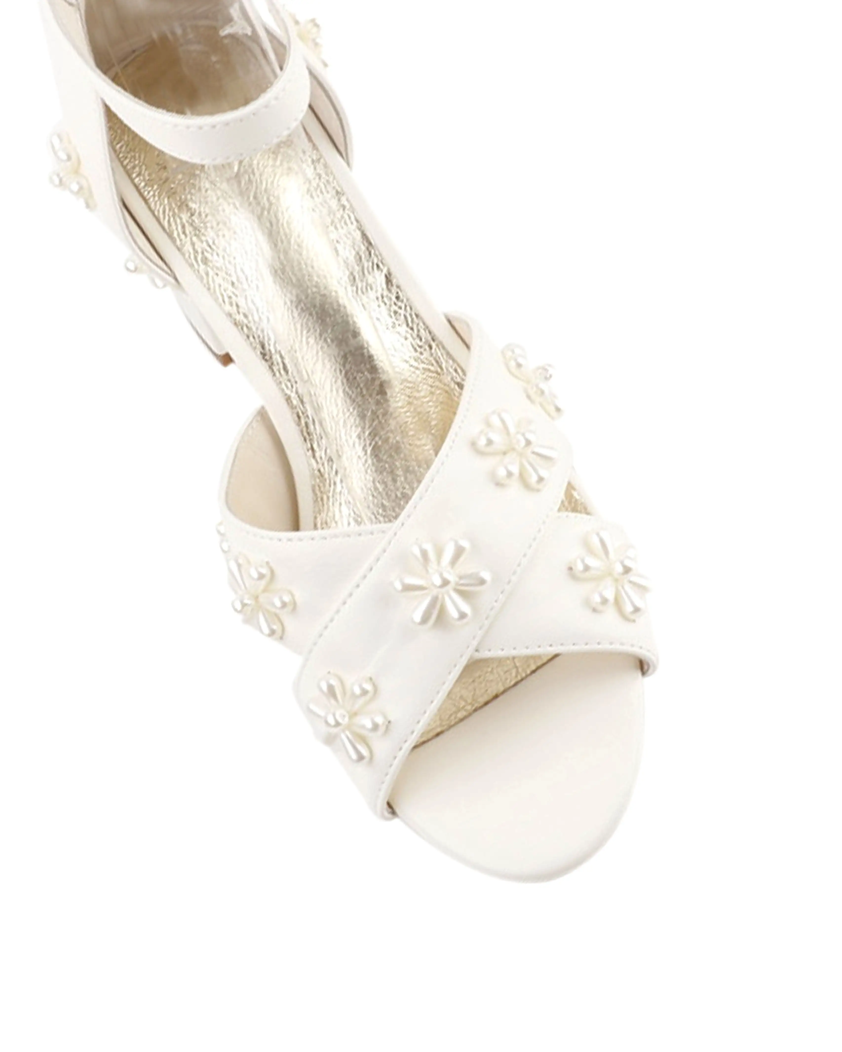 DAISY - IVORY LEATHER PEARL FLOWER HEELS