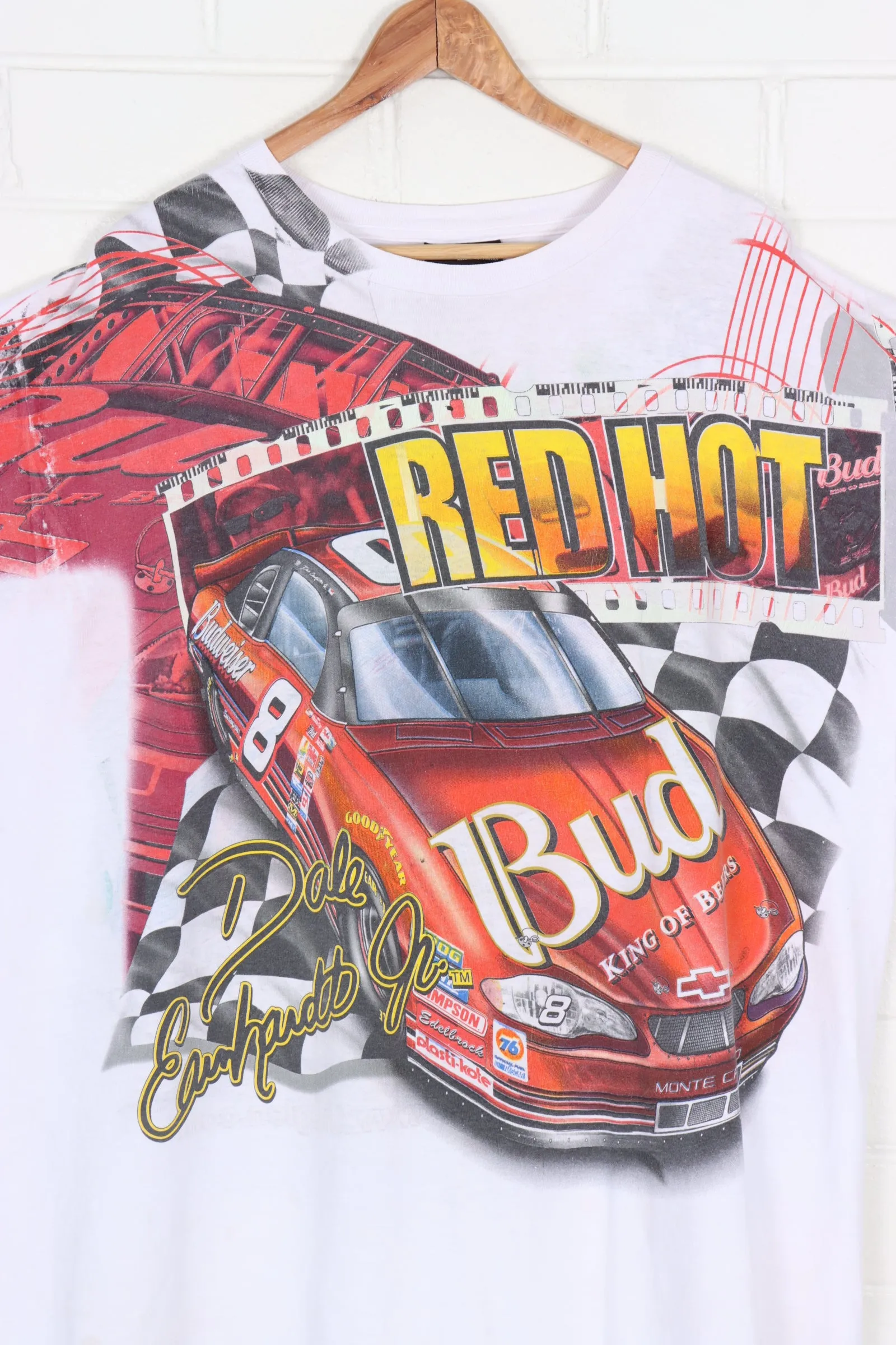 Dale Earnhardt Jr Budweiser Red Car Racing All Over Tee (XXL)