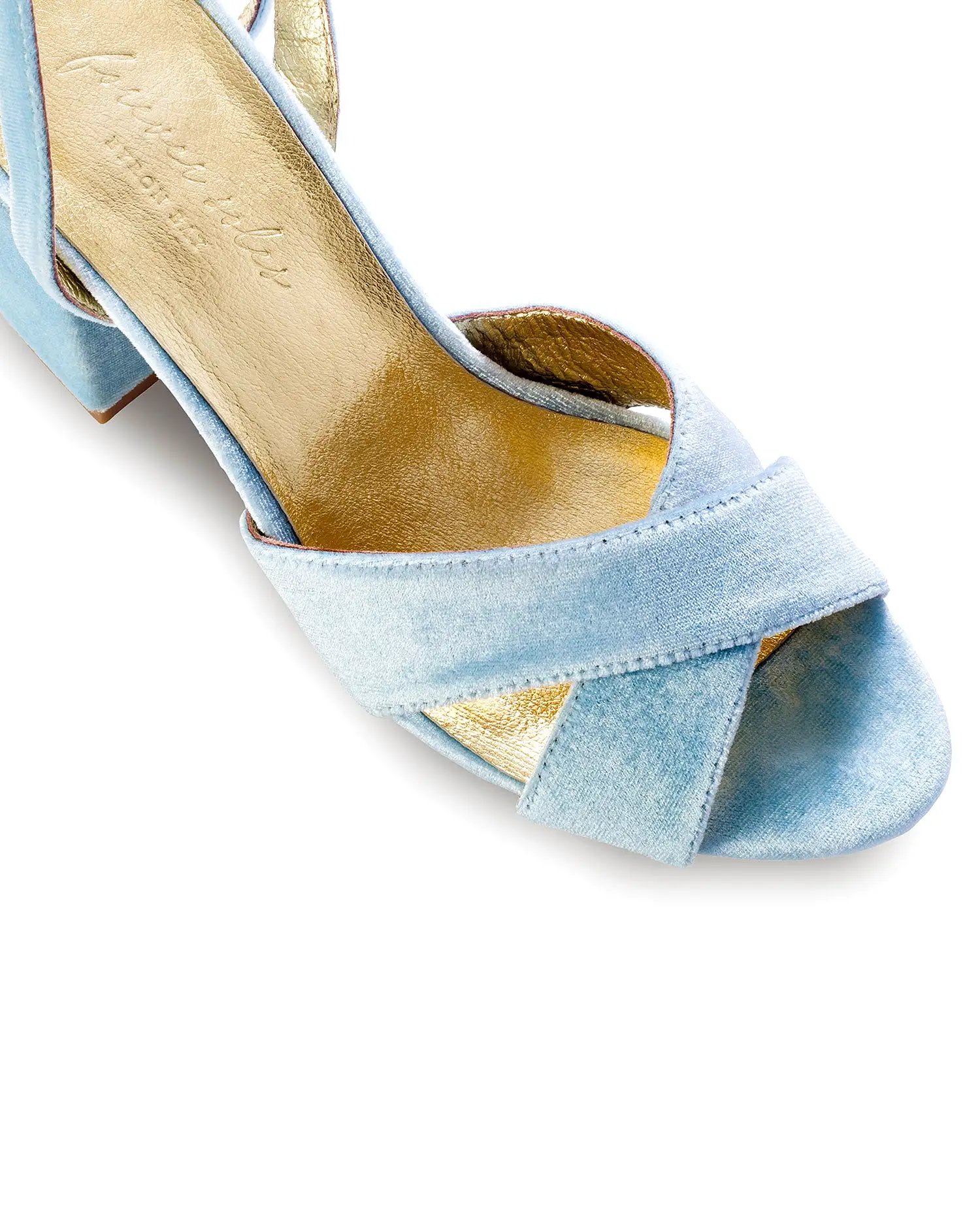 DOVE - BLUE VELVET BLOCK HEEL BRIDAL SHOES