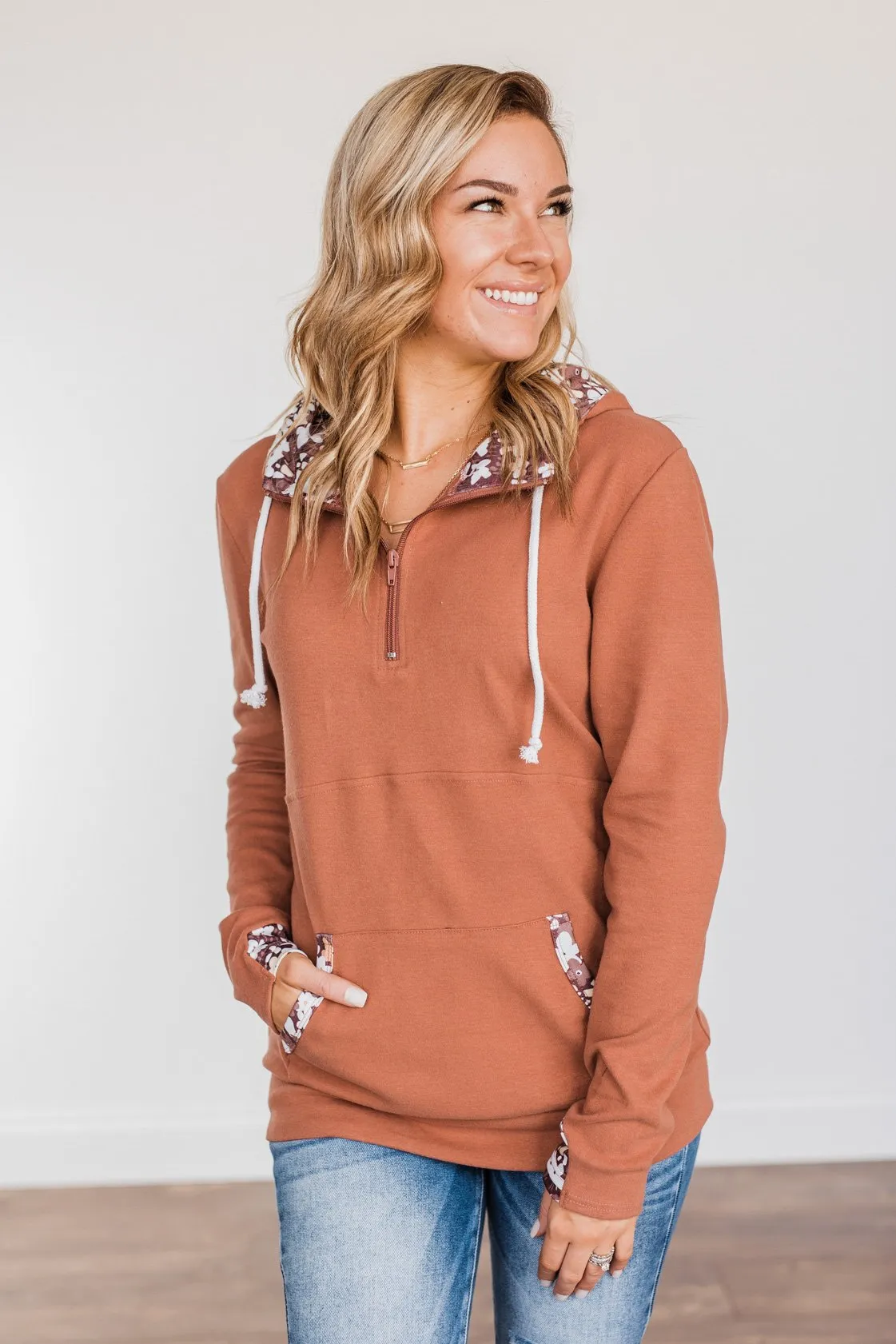 Easy To Love Quarter Zip Hoodie- Clay