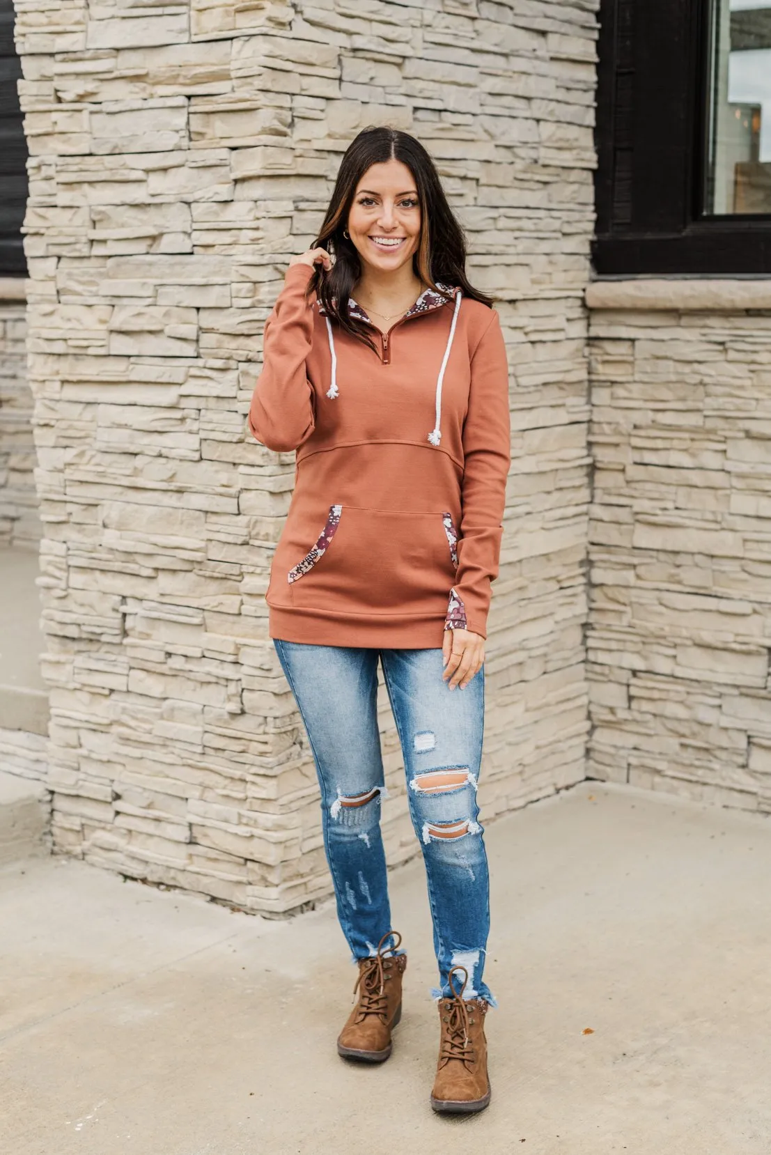 Easy To Love Quarter Zip Hoodie- Clay