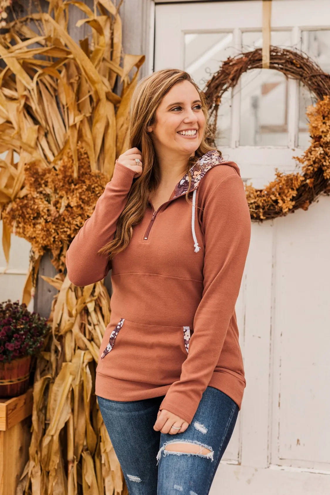 Easy To Love Quarter Zip Hoodie- Clay