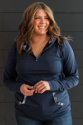 Easy To Love Quarter Zip Hoodie- Navy