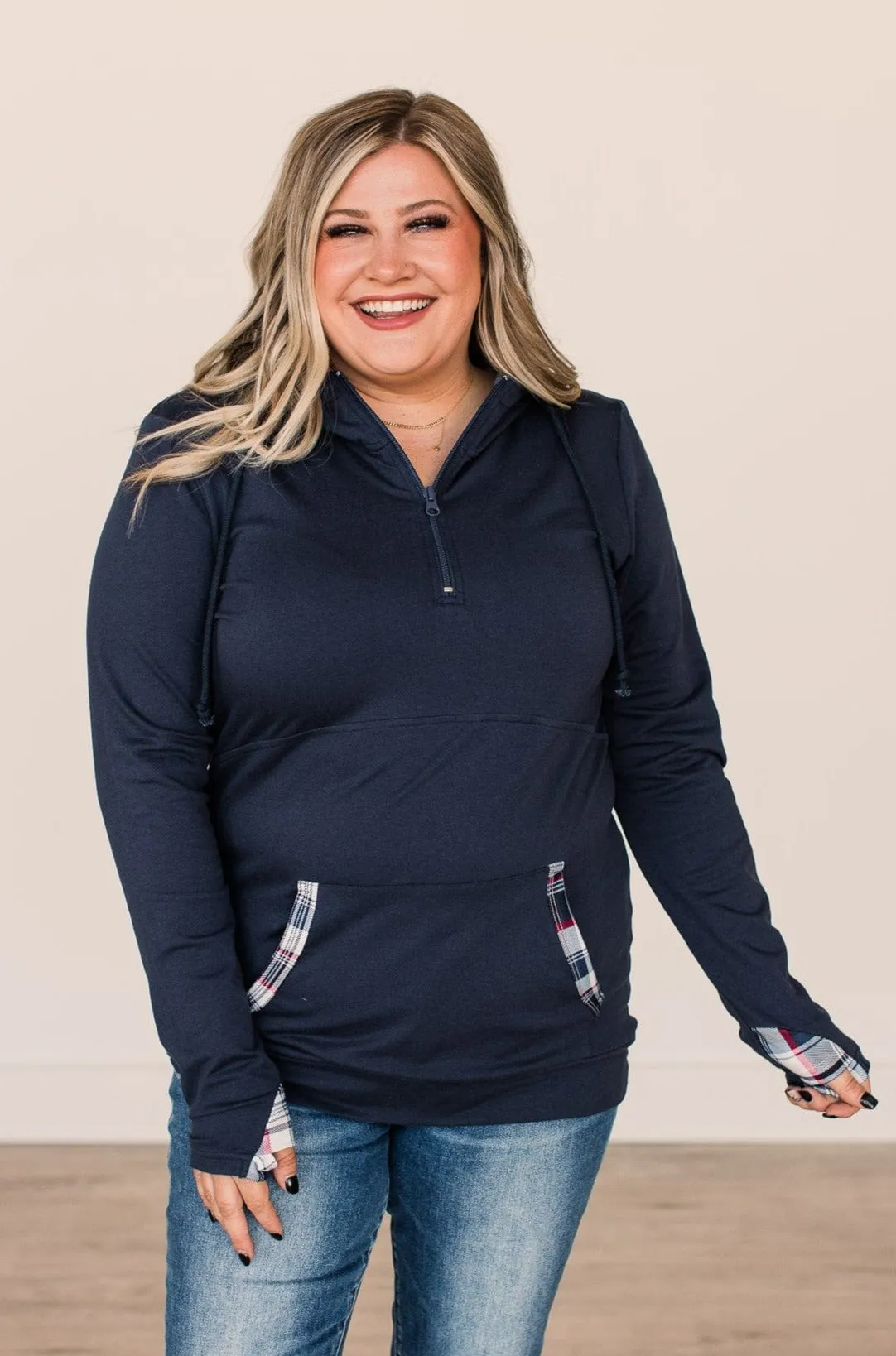 Easy To Love Quarter Zip Hoodie- Navy