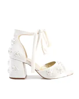 EMOTION - VELVET WEDDING HEELS WITH PEARL AND CRYSTAL FLOWERS