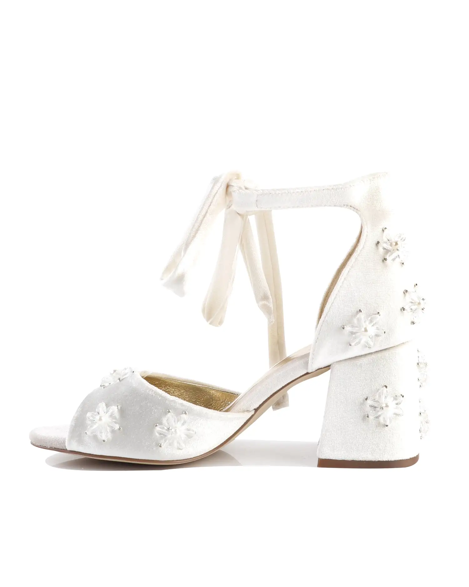 EMOTION - VELVET WEDDING HEELS WITH PEARL AND CRYSTAL FLOWERS