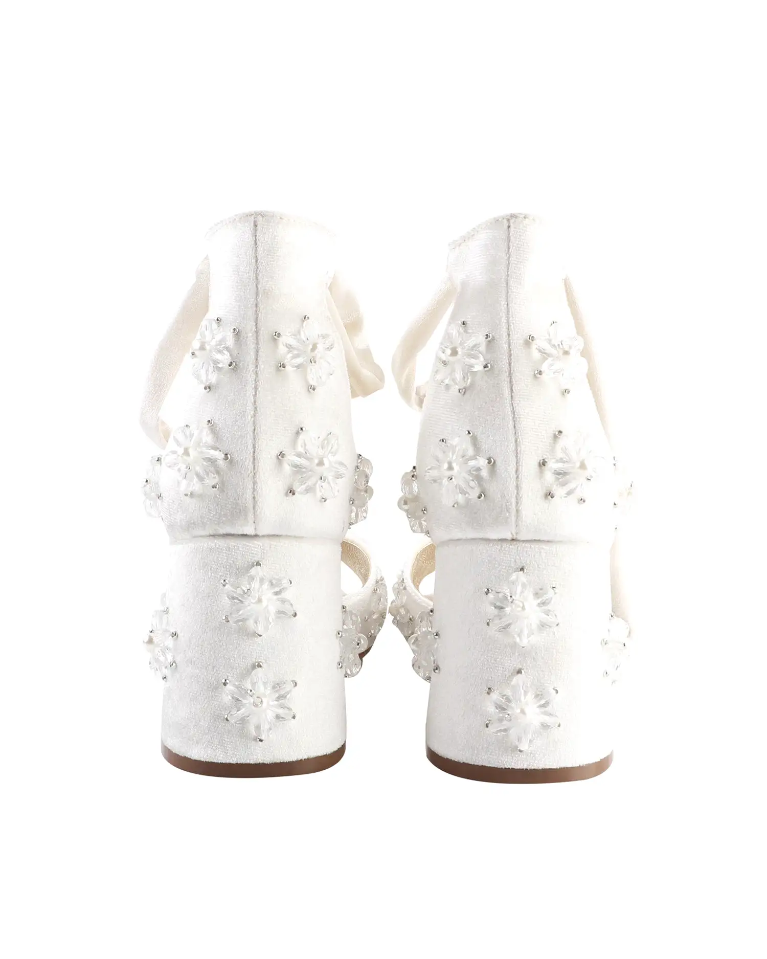 EMOTION - VELVET WEDDING HEELS WITH PEARL AND CRYSTAL FLOWERS