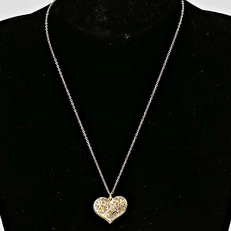 Gold Cut Out Heart and Crystal Pave Heart Necklace