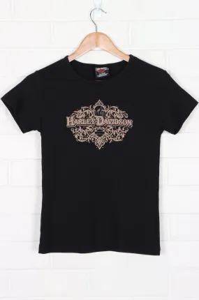 HARLEY DAVIDSON Baroque Wings Logo Front Back Baby Tee (Women's S)