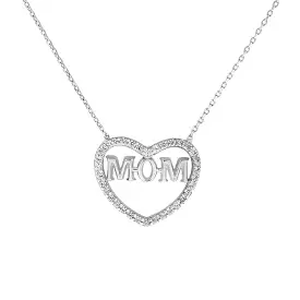 Heart and Mom Sterling Silver and CZ Stone Necklace