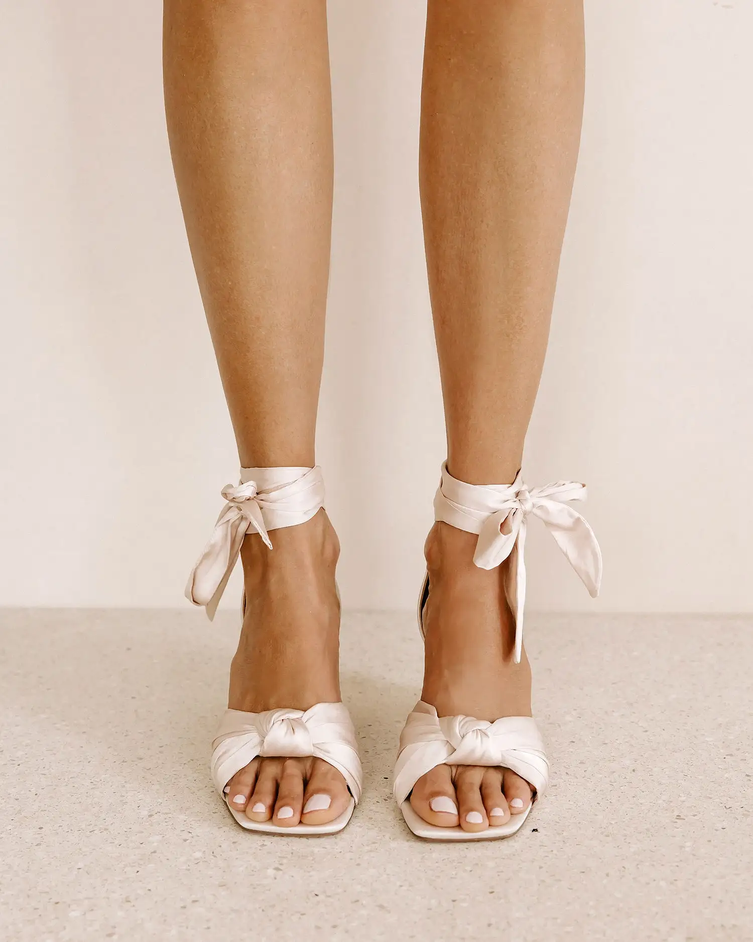 HONEY - LIGHT BEIGE SATIN BOW WEDDING SANDALS