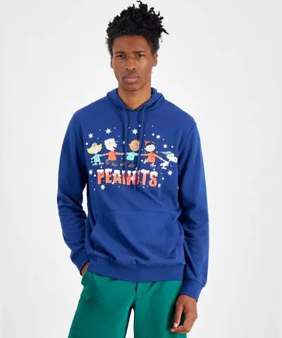 Hybrid Men's Peanuts Holiday Skating Regular-Fit Printed Fleece Hoodie