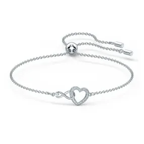 INFINITY HEART BRACELET, WHITE, RHODIUM PLATED