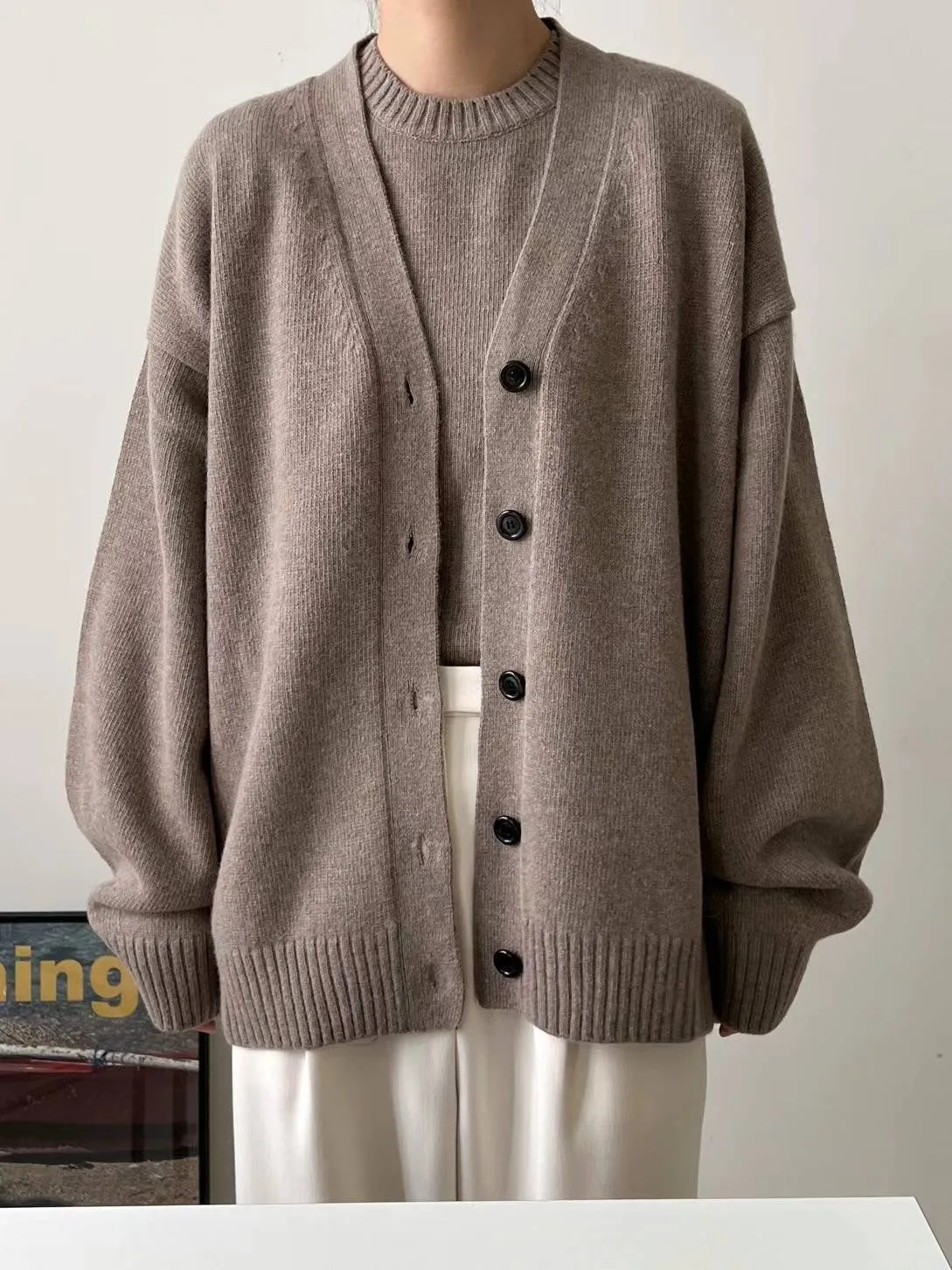 Luna Beige Relaxed Wool Cardigan