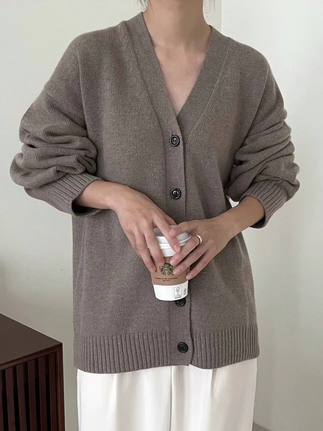 Luna Beige Relaxed Wool Cardigan