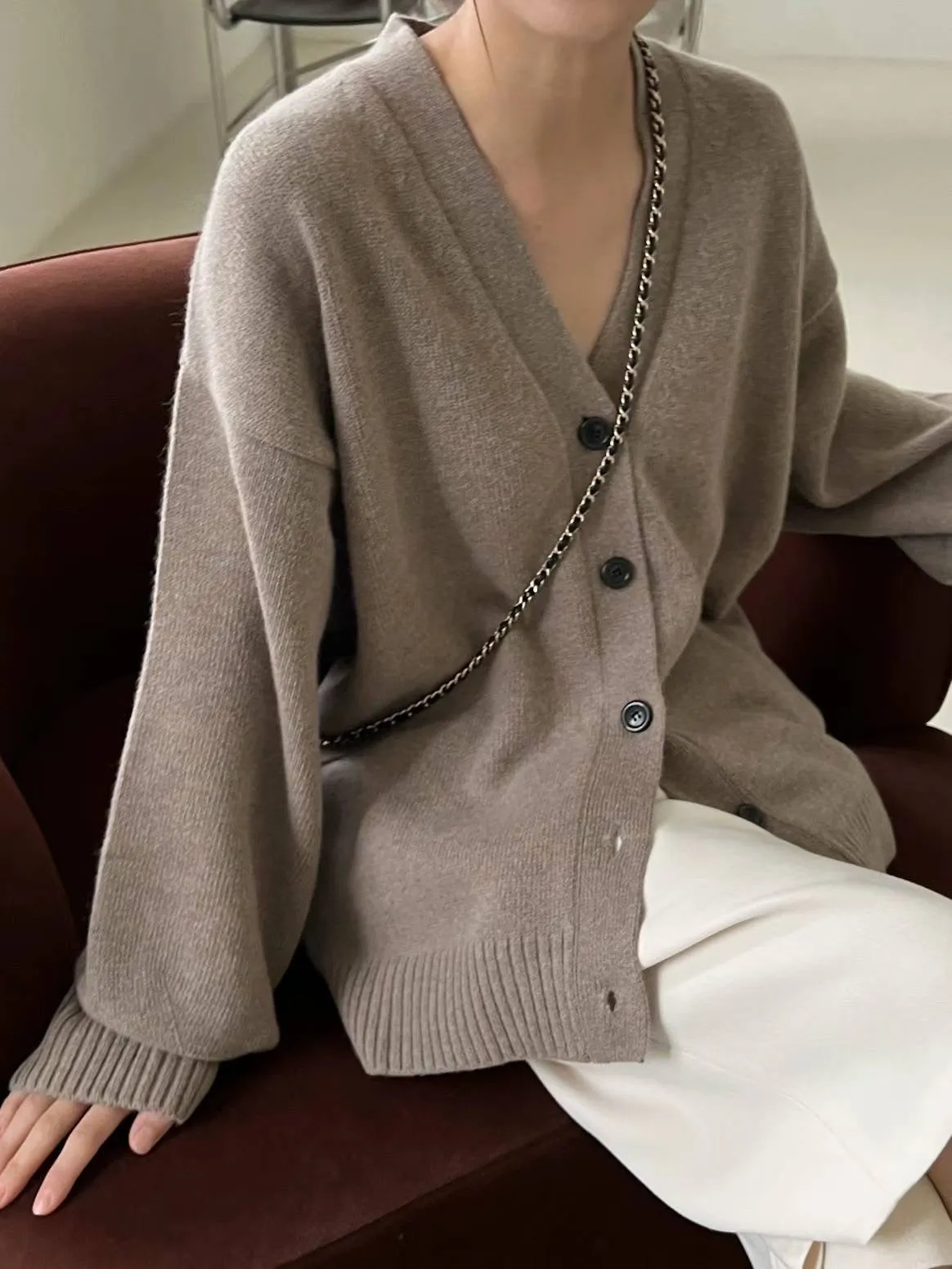 Luna Beige Relaxed Wool Cardigan