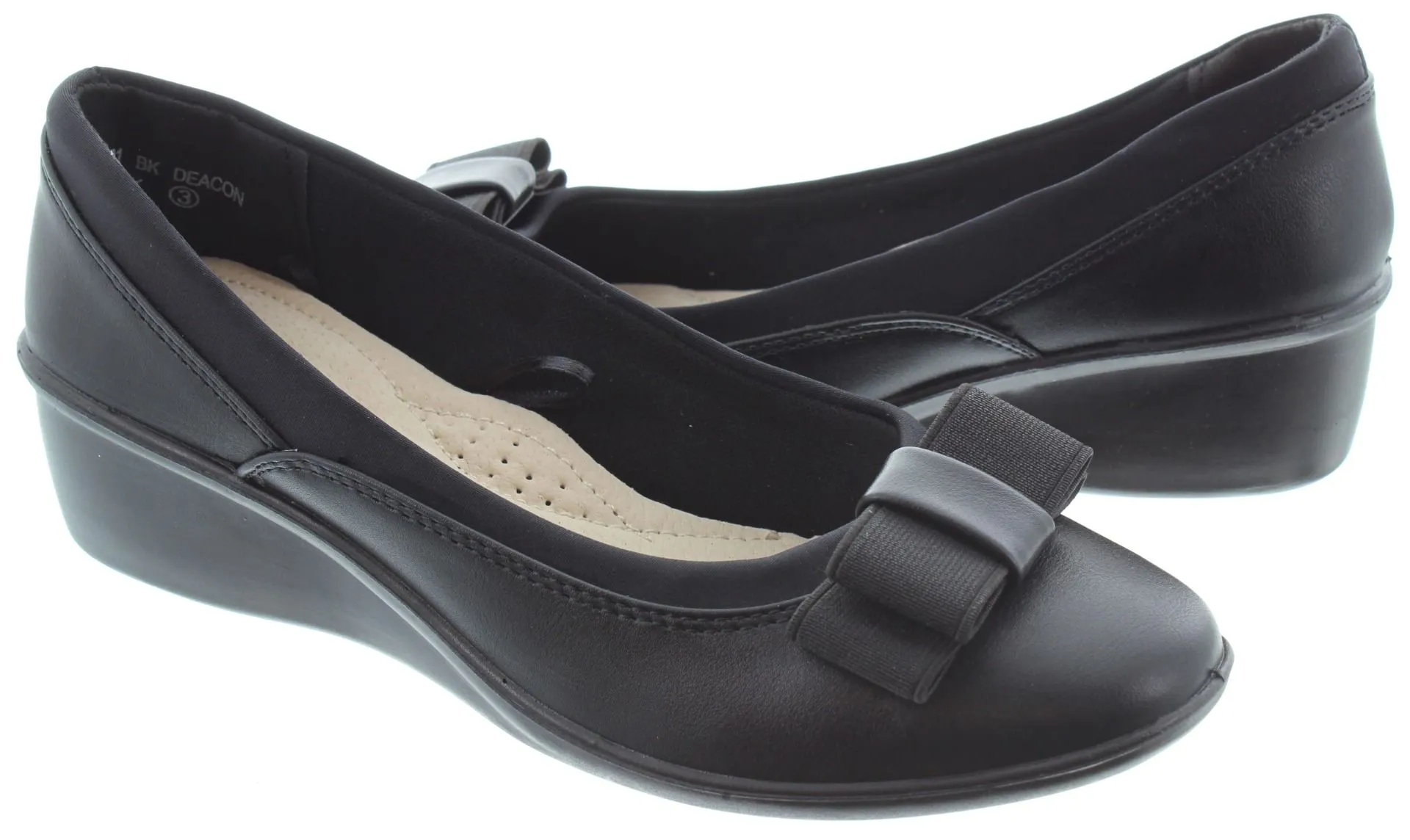 LUNAR Ladies Deacon Bow Wedge Shoes In Black