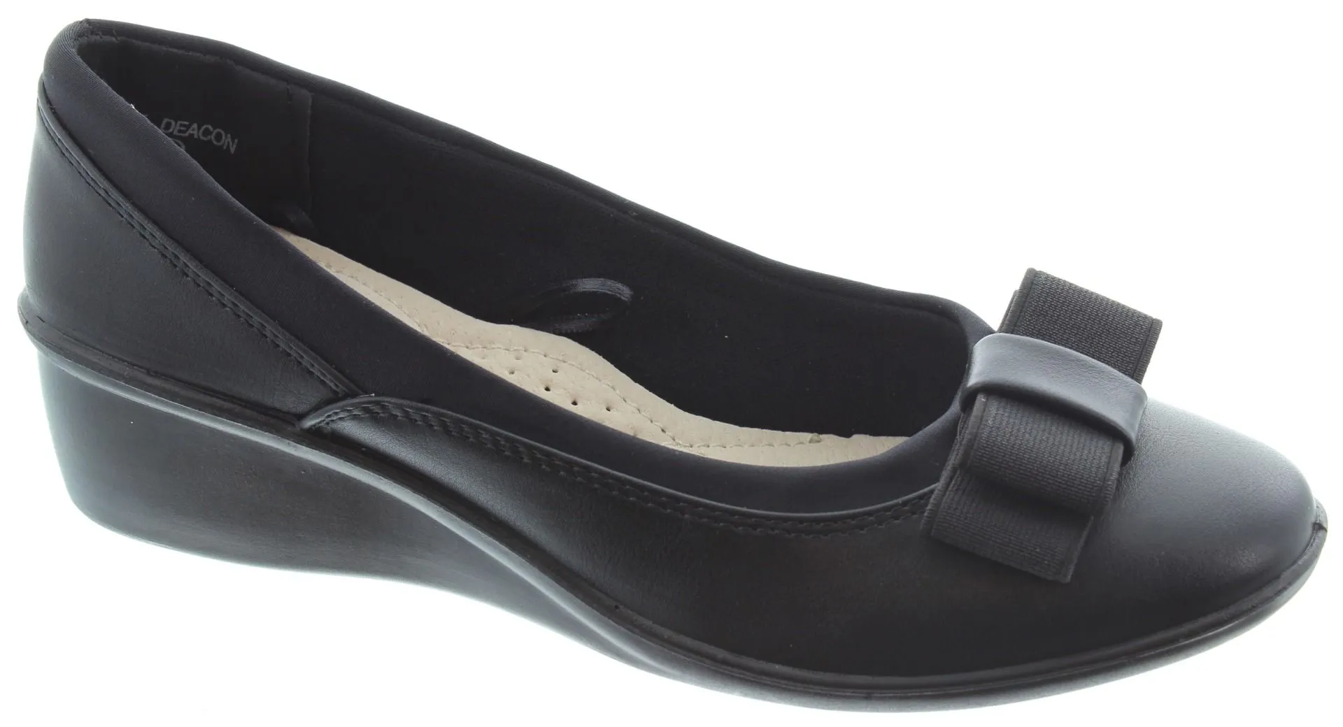 LUNAR Ladies Deacon Bow Wedge Shoes In Black