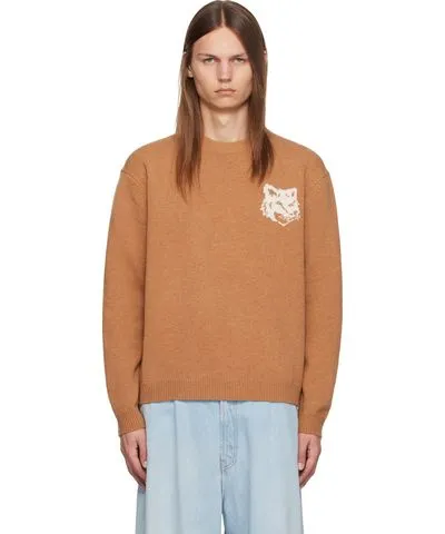 Maison Kitsune Tan Fox Head Intarsia Sweater