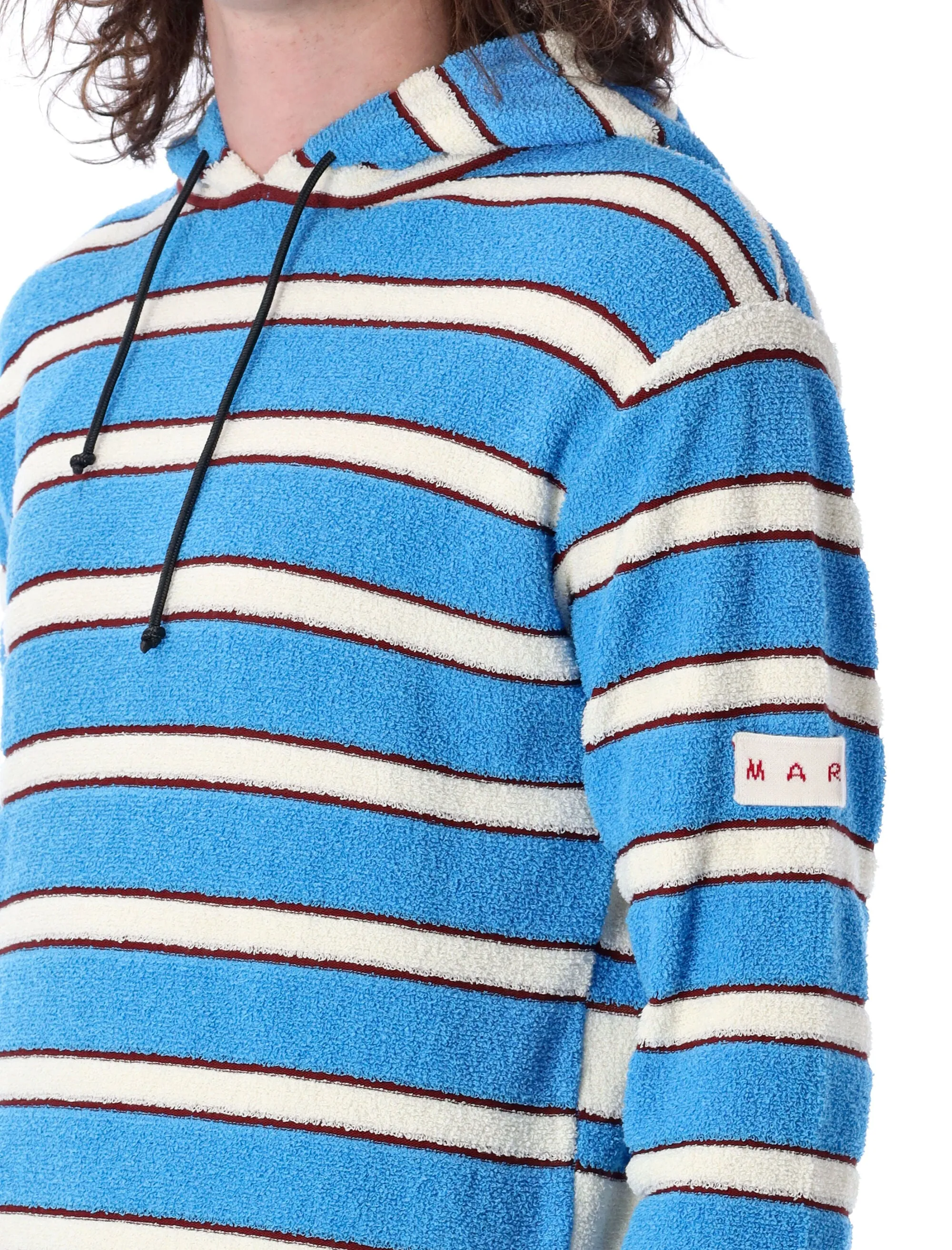 Marni Logo Patch Striped Long-Sleeved Hoodie