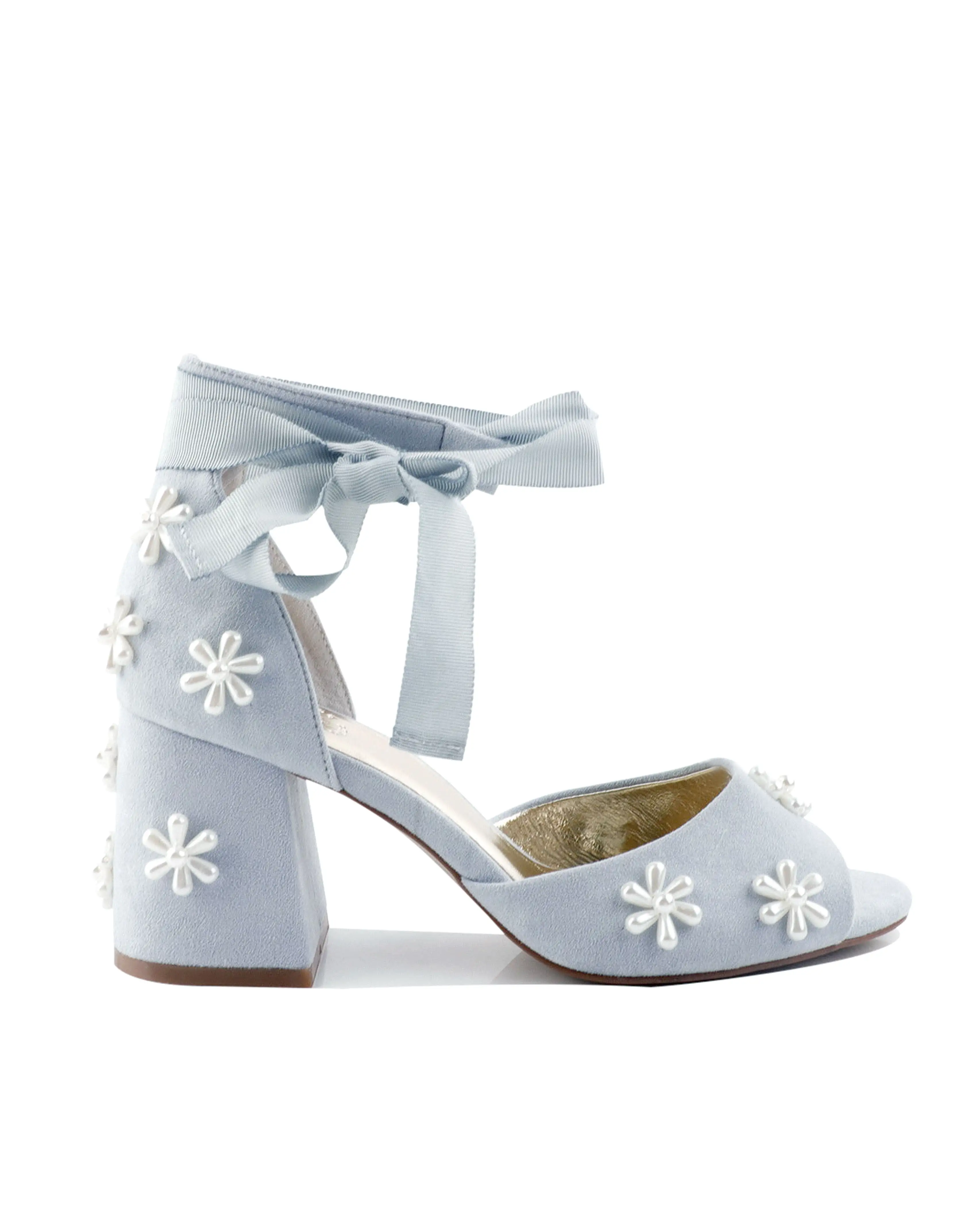 MELODY - BLUE PEARL FLOWER LOW HEEL BRIDAL SHOES