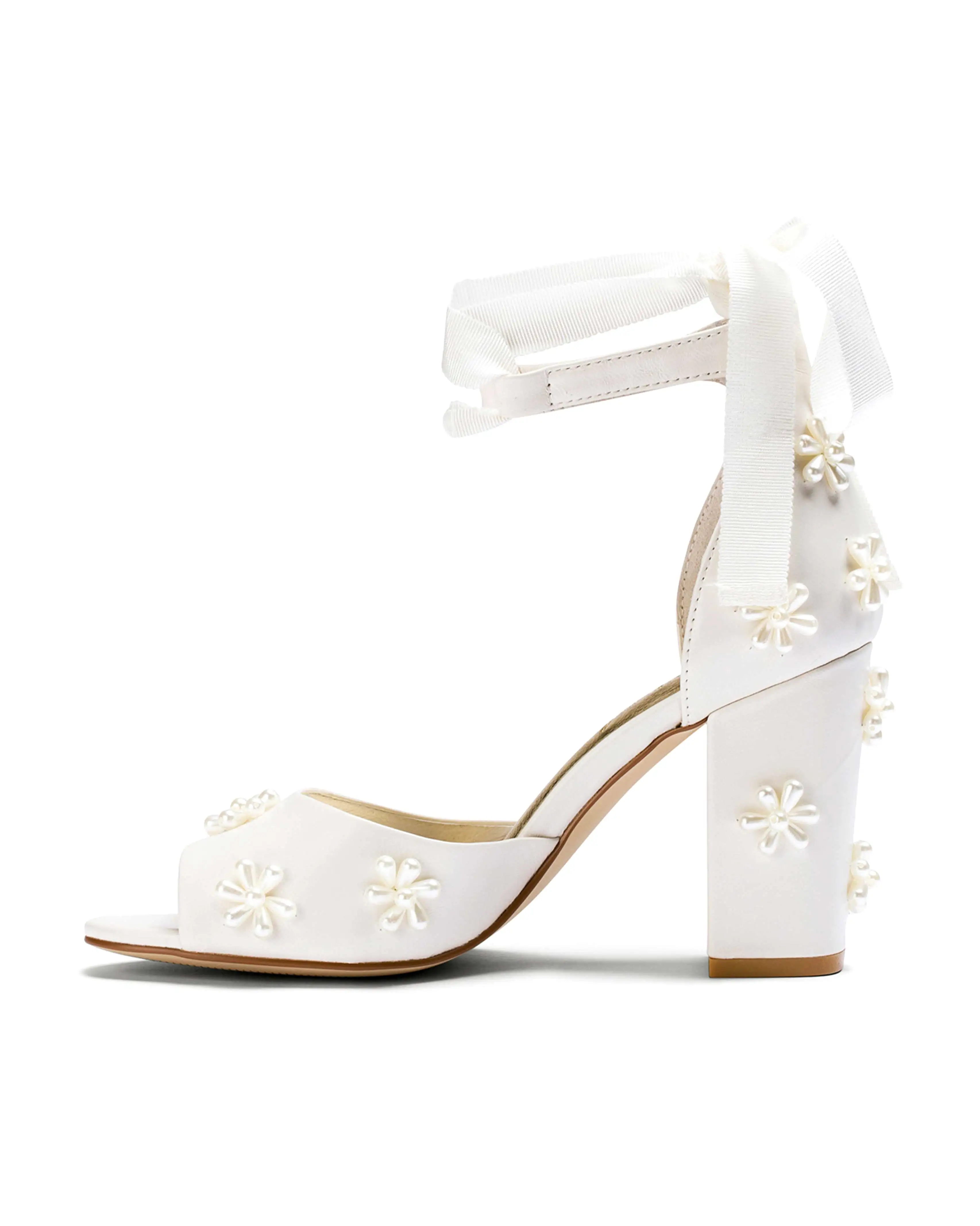 MELODY - IVORY LEATHER PEARL FLOWER BRIDAL SHOES