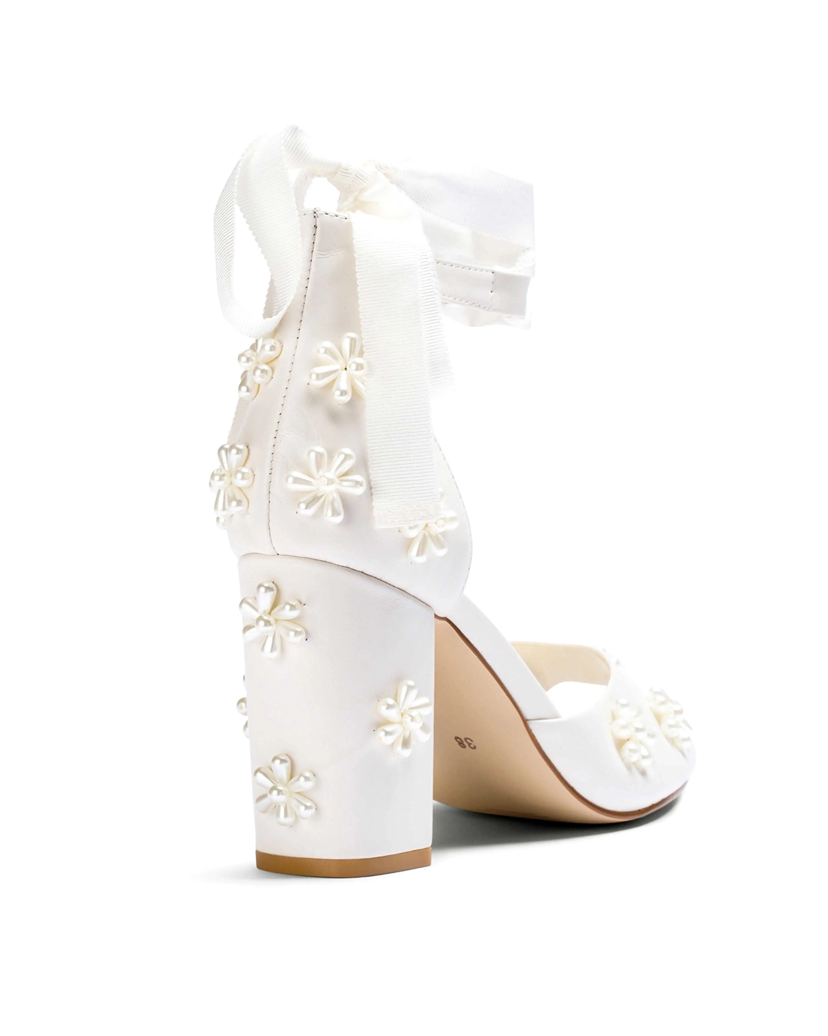 MELODY - IVORY LEATHER PEARL FLOWER BRIDAL SHOES