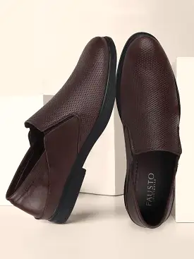 Men Brown Formal Leather Slip-On Shoes