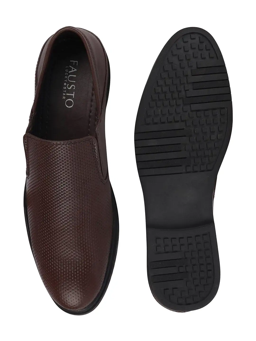 Men Brown Formal Leather Slip-On Shoes