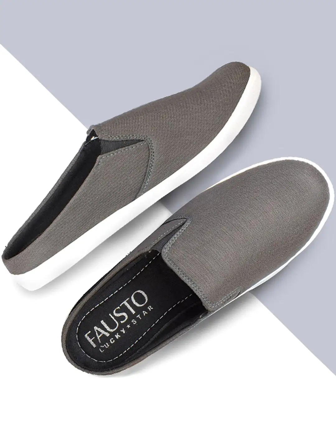 Men Grey Casual Canvas Slip-On Shoes