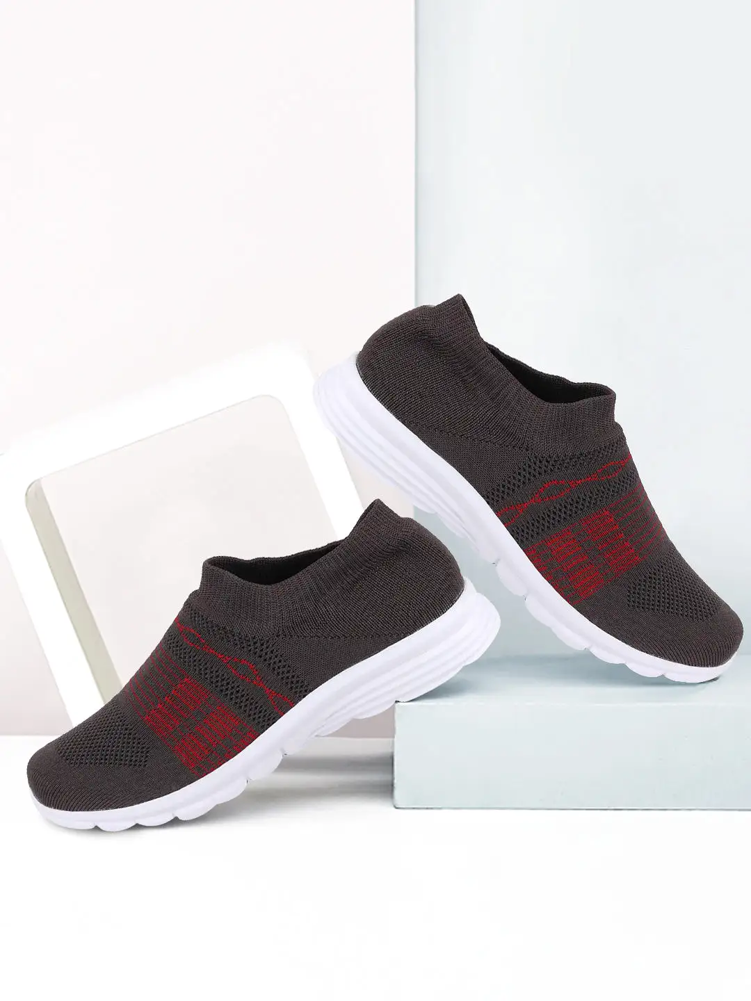 Men Grey Sports Slip-On Walking Shoes