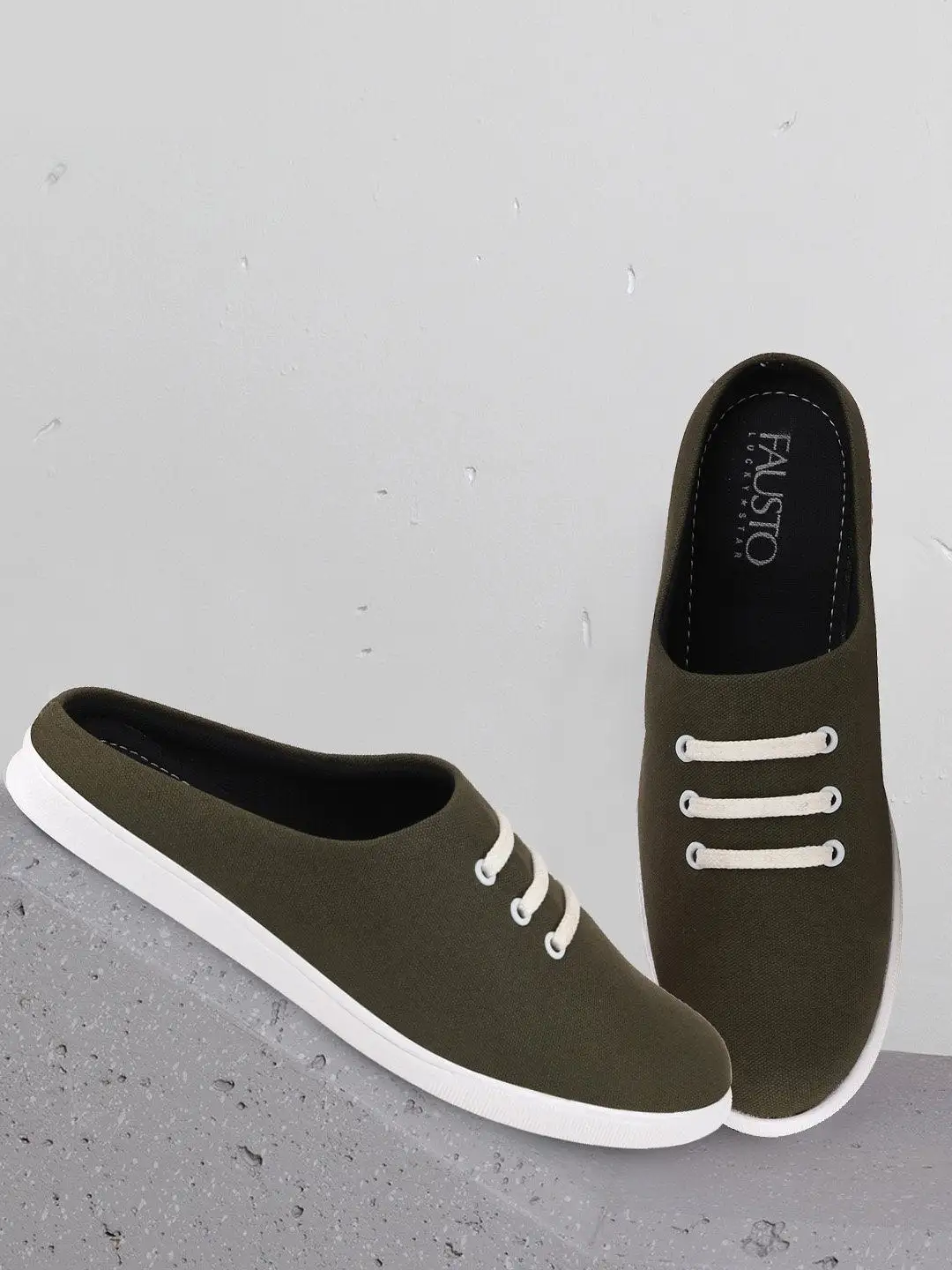 Men Olive Green Casual Canvas Slip-On Shoes