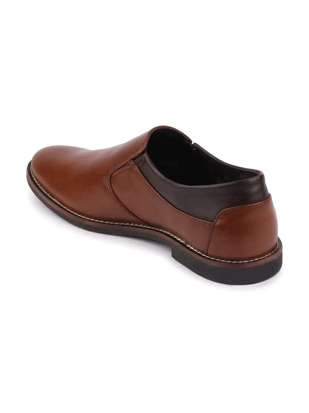 Men Tan Formal Slip-On Oxford Shoes