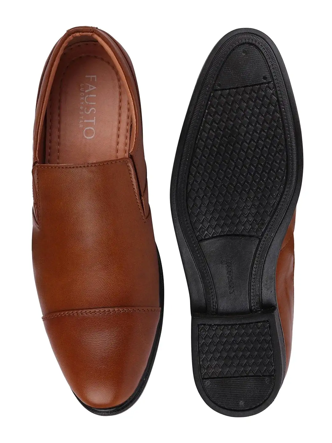 Men Tan Formal Slip-On Shoes