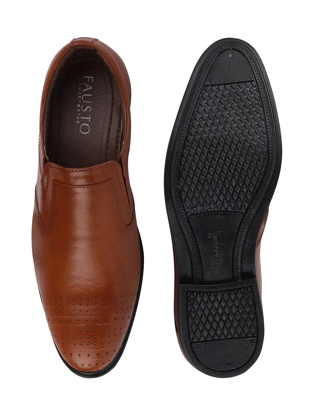 Men Tan Formal Slip-On Shoes