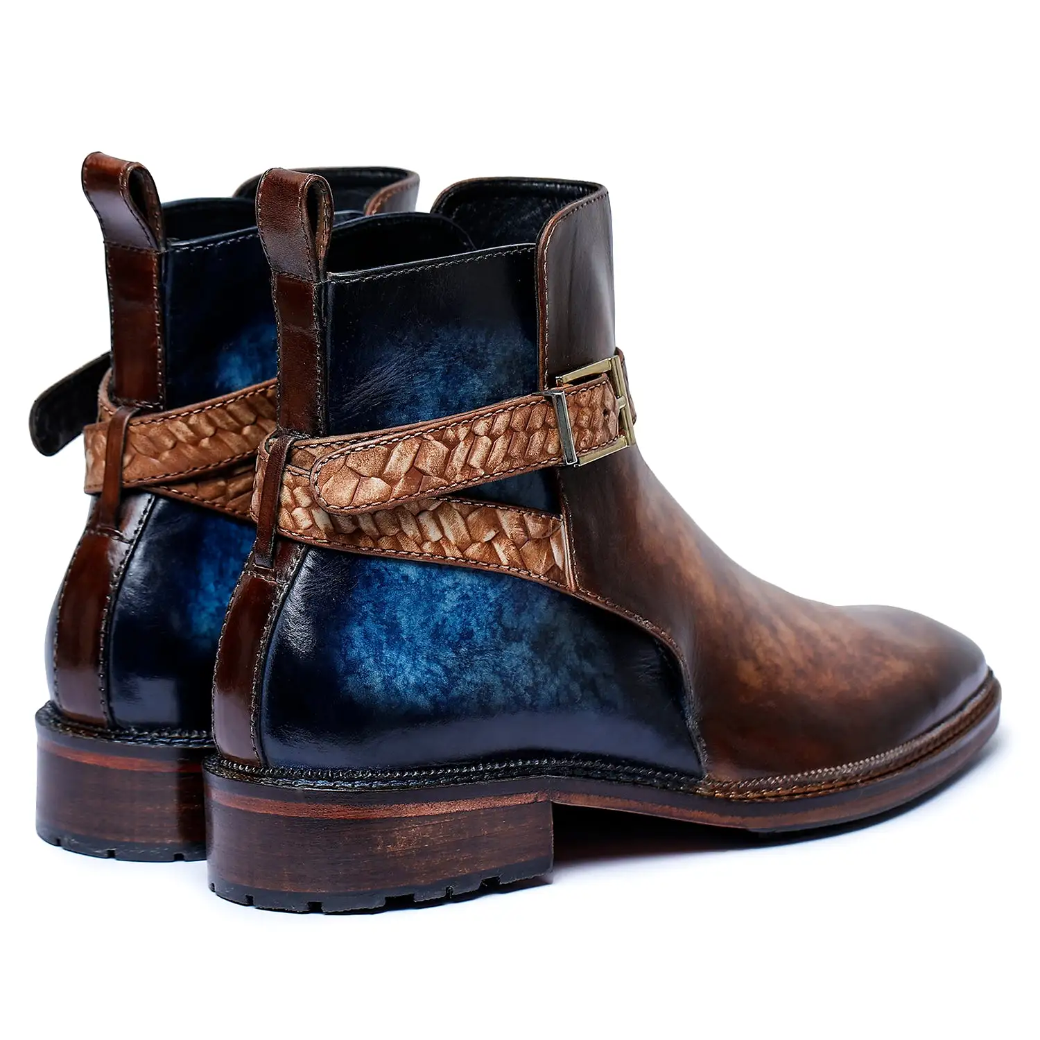 Mens Cross Strap Boots- Brown & Blue