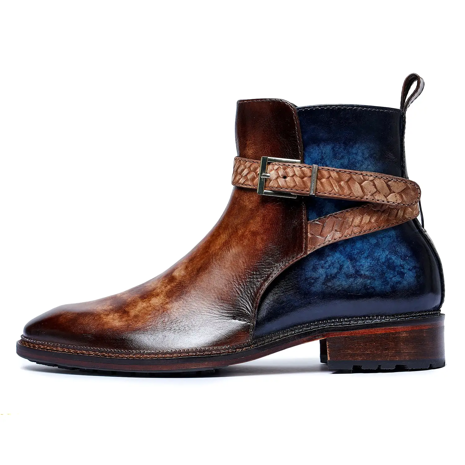 Mens Cross Strap Boots- Brown & Blue