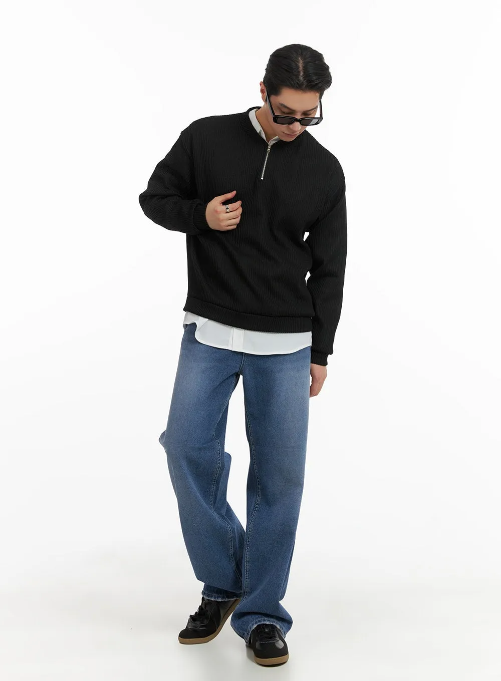 Men's Quarter Zip-Up Knit Sweater IA401