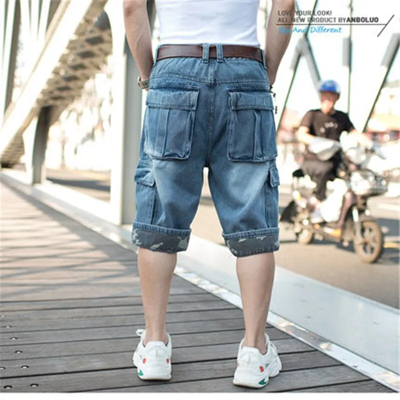 Men's Summer Oversized Curly Cropped Cargo Jean Shorts Bottoms