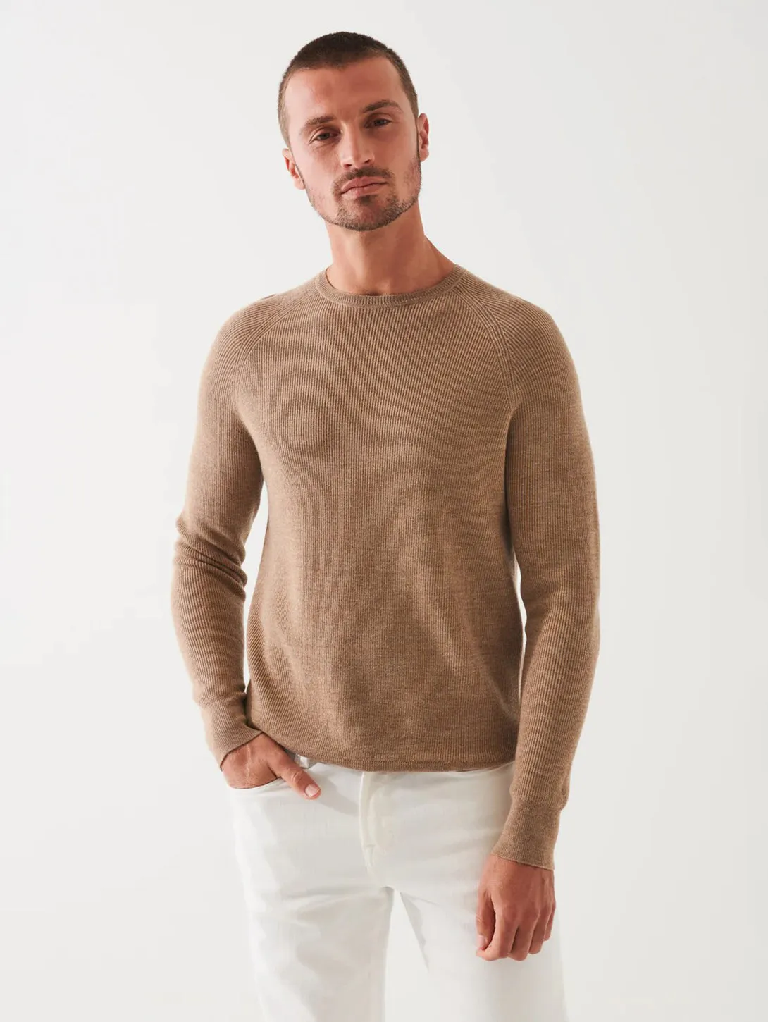 Merino Wool Ribbed Crewneck Sweater - Barn Owl