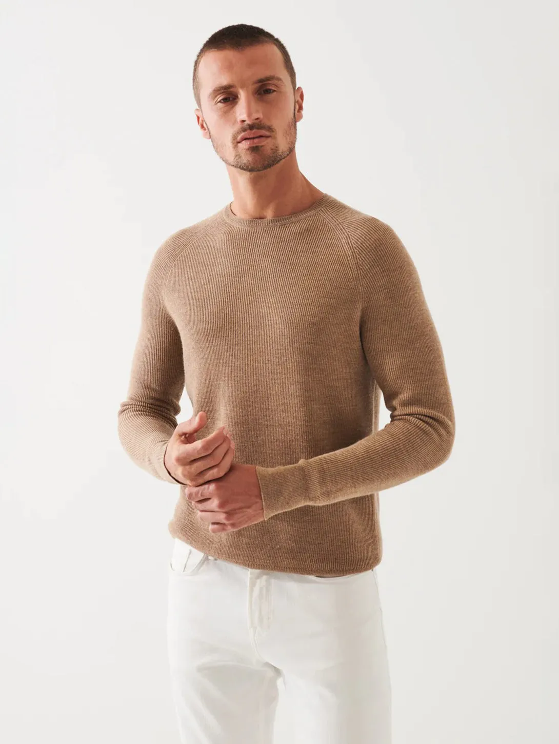 Merino Wool Ribbed Crewneck Sweater - Barn Owl