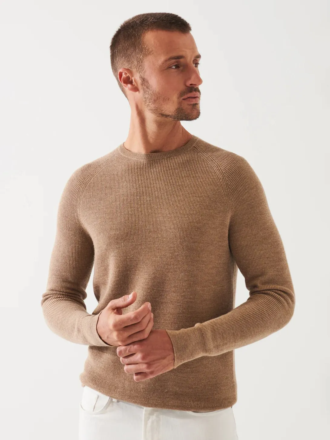 Merino Wool Ribbed Crewneck Sweater - Barn Owl