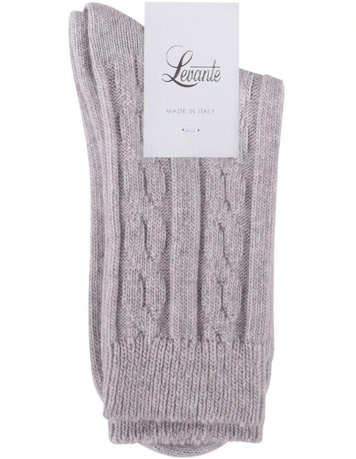 Nina Wool Blend Cable Crew Length Socks in Grey Marle