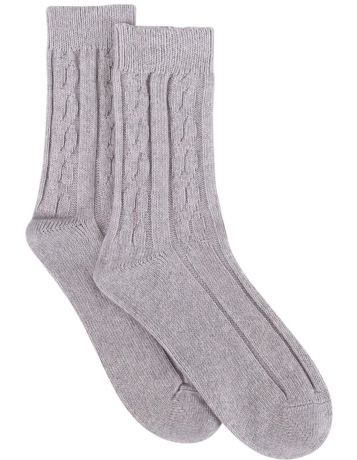 Nina Wool Blend Cable Crew Length Socks in Grey Marle