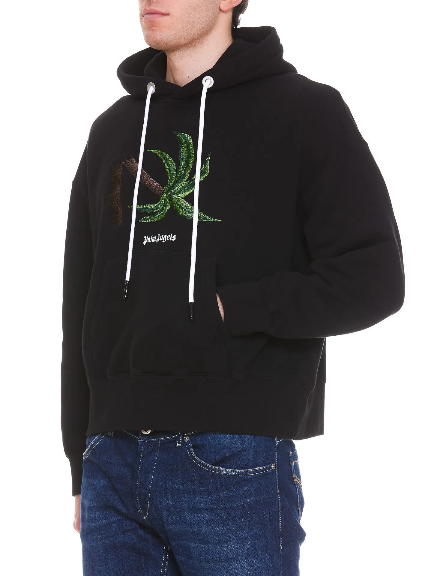 Palm Angels Broken Palm Embroidered Drawstring Hoodie