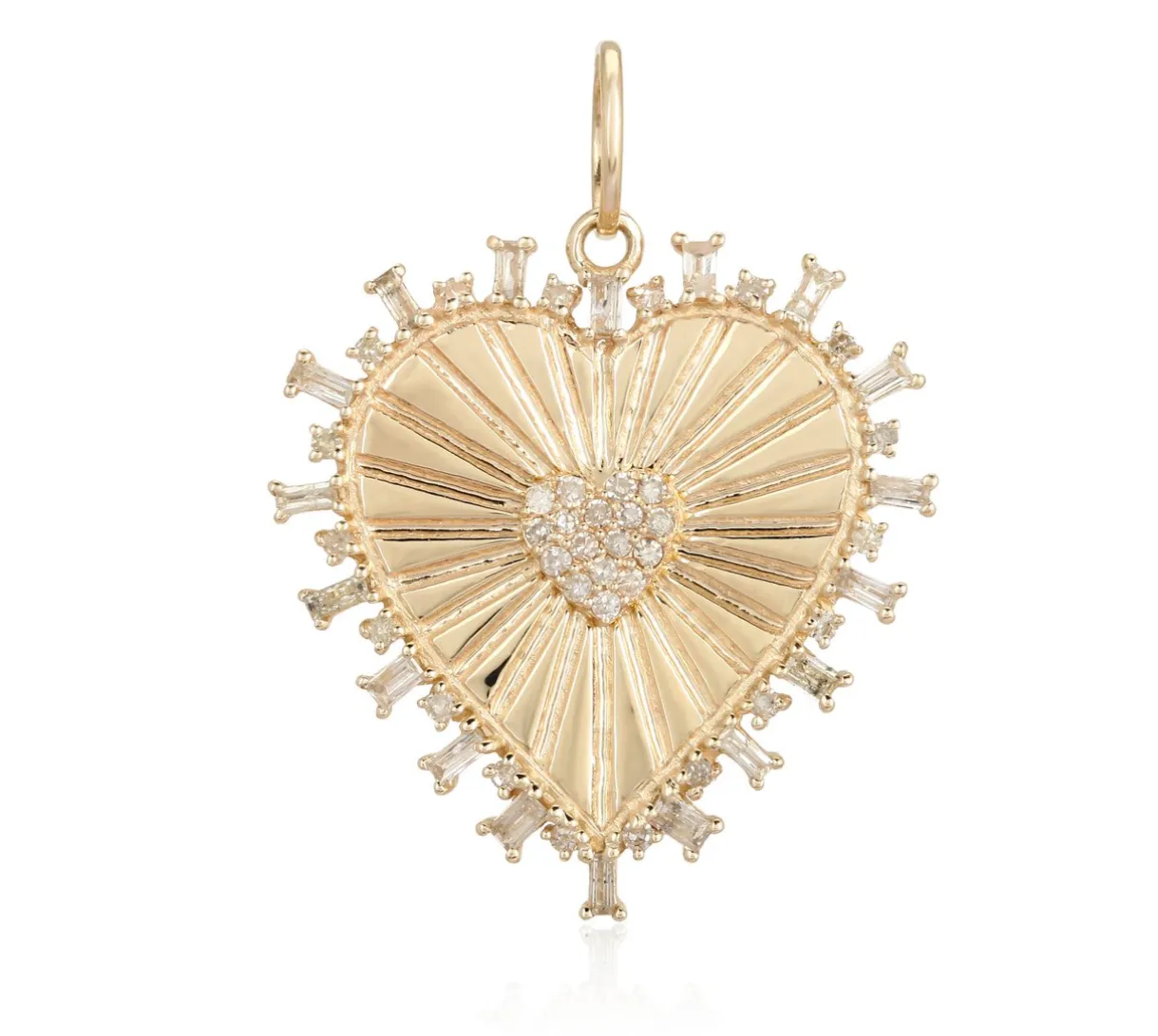 Pave Heart and Baguette Striped Medallion Charm