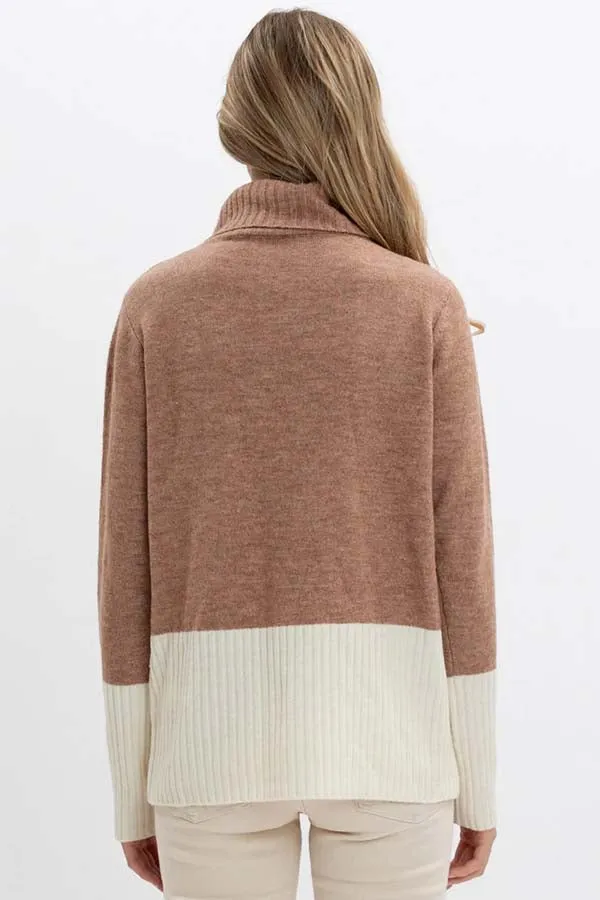 Point Zero Two-Toned Cowl Neck Sweater