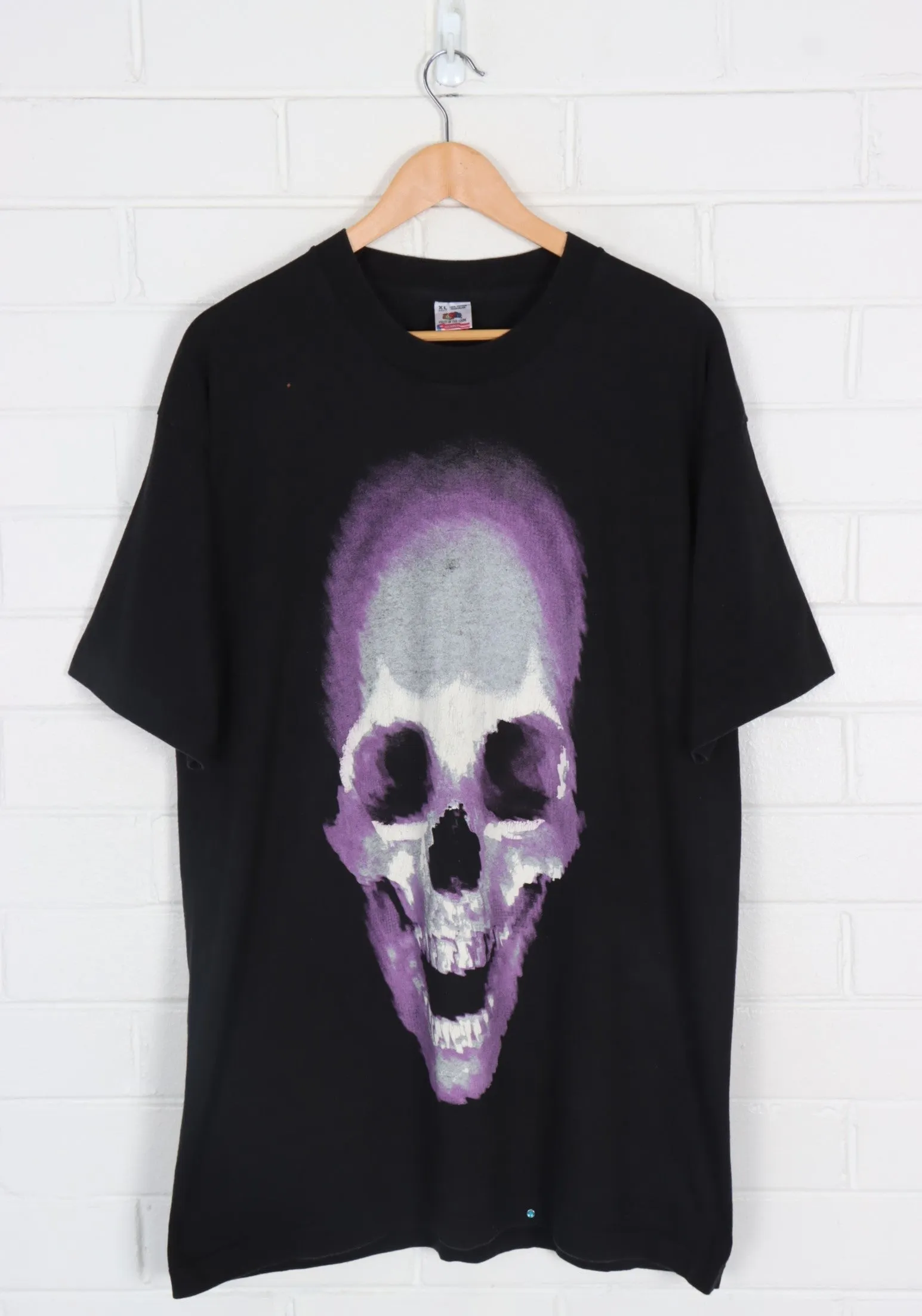 Purple & Grey Abstract Skull Art Gem Detail Graphic Tee (L)